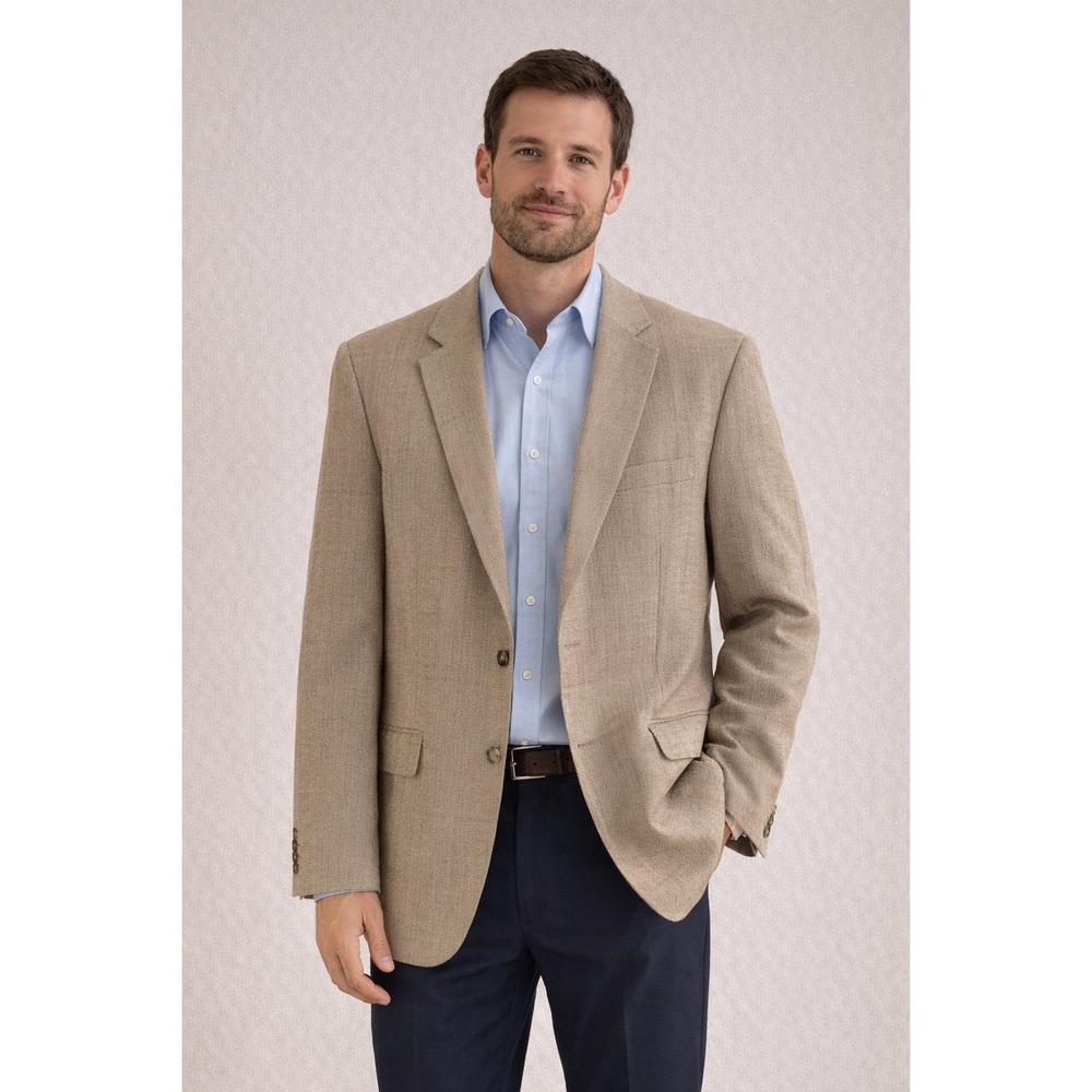 Jos A Bank 45% Silk 55% Linen Herringbone Sport Coat Blazer‎ Mens 46L Tan